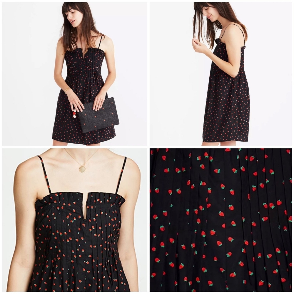 Madewell Pintuck Cami Dress Strawberries Pattern Womens Size2 35inches Long